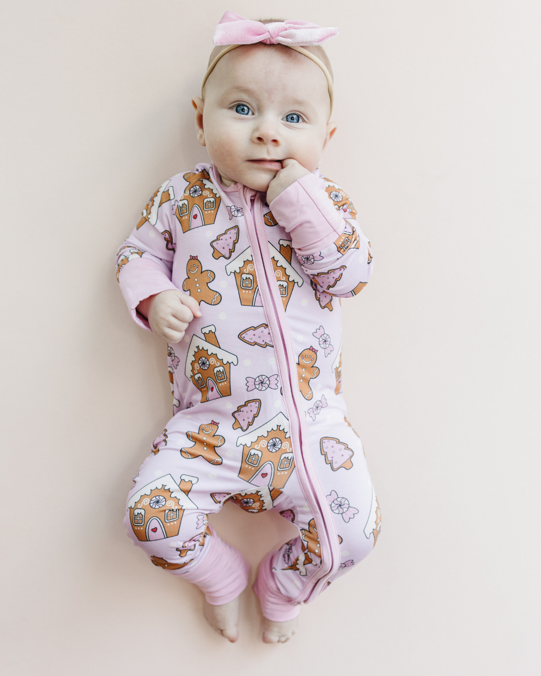 Lucky Panda Kids - Bamboo Christmas Baby Zip Romper | Gingerbread Cookies: 3-6M