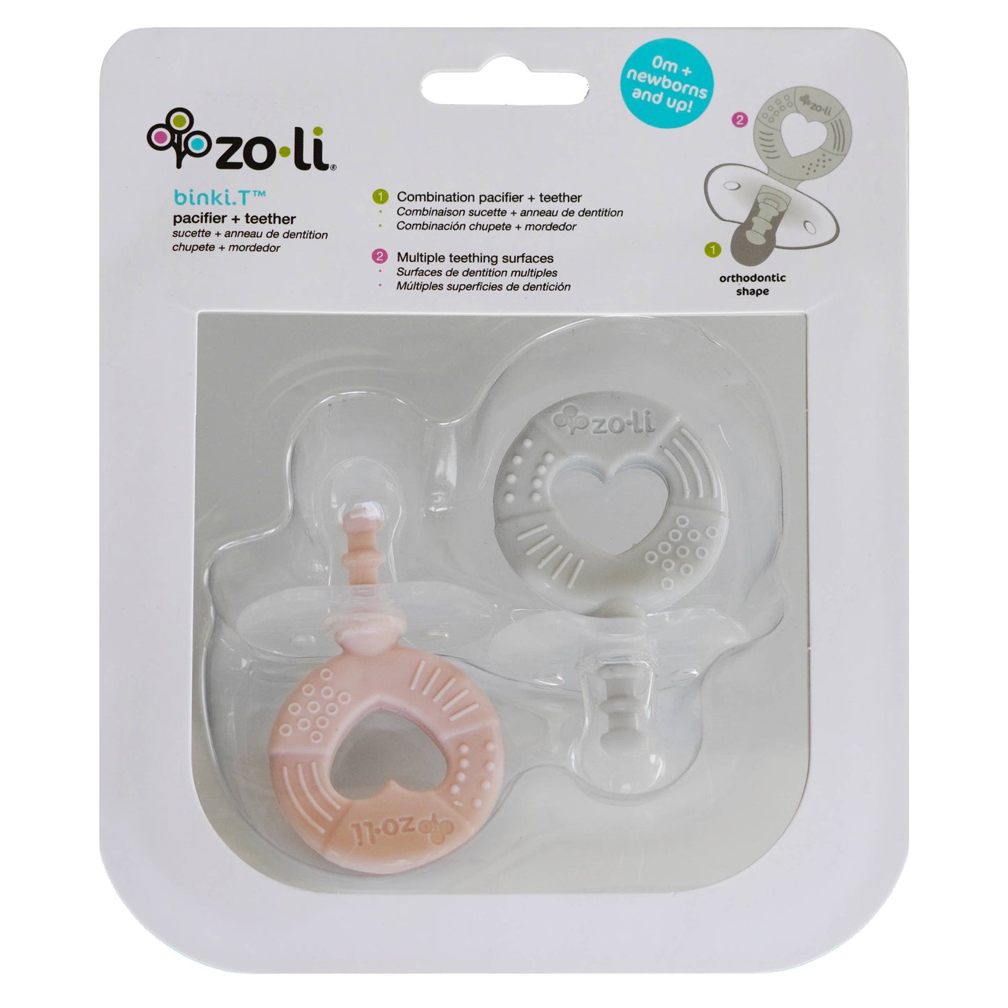 ZoLi - Binki T circle - pacifier + teether combo, blush/ash 2 pack