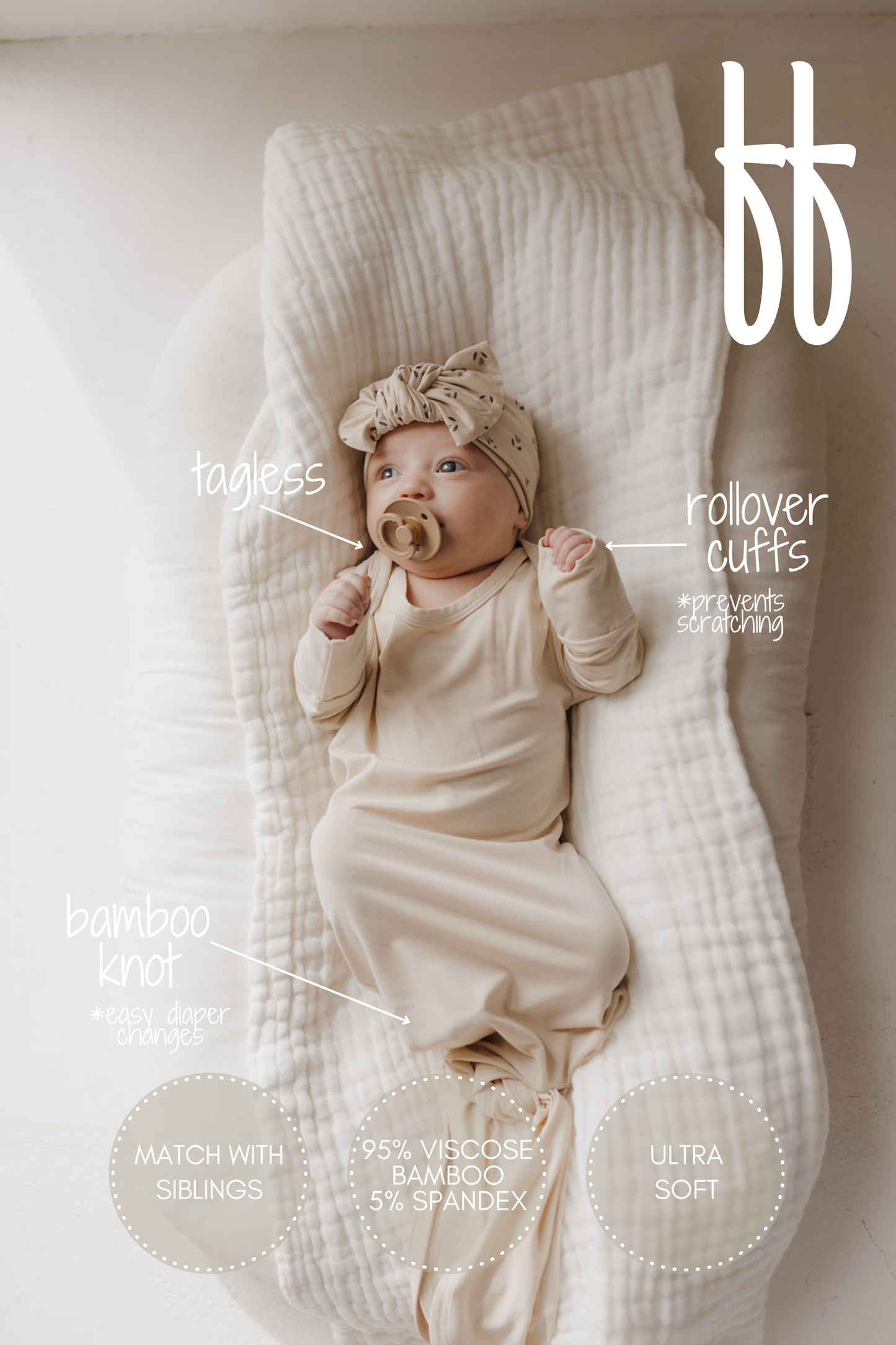 Forever French Baby - Bamboo Knotted Gown | Bone
