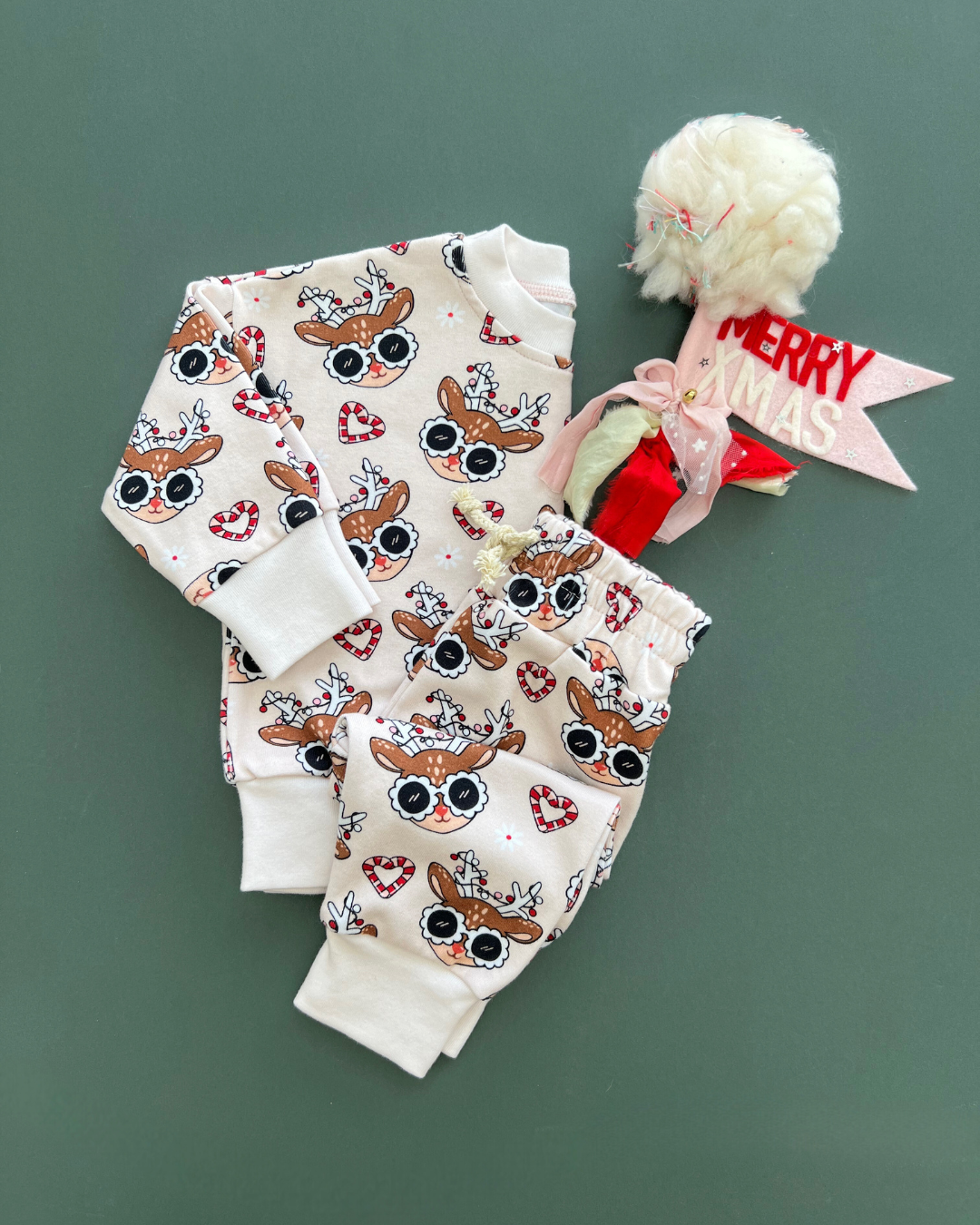 Lucky Panda Kids - Christmas Baby & Kids Clothing Jogger Set | Deer Holiday: 0-3M