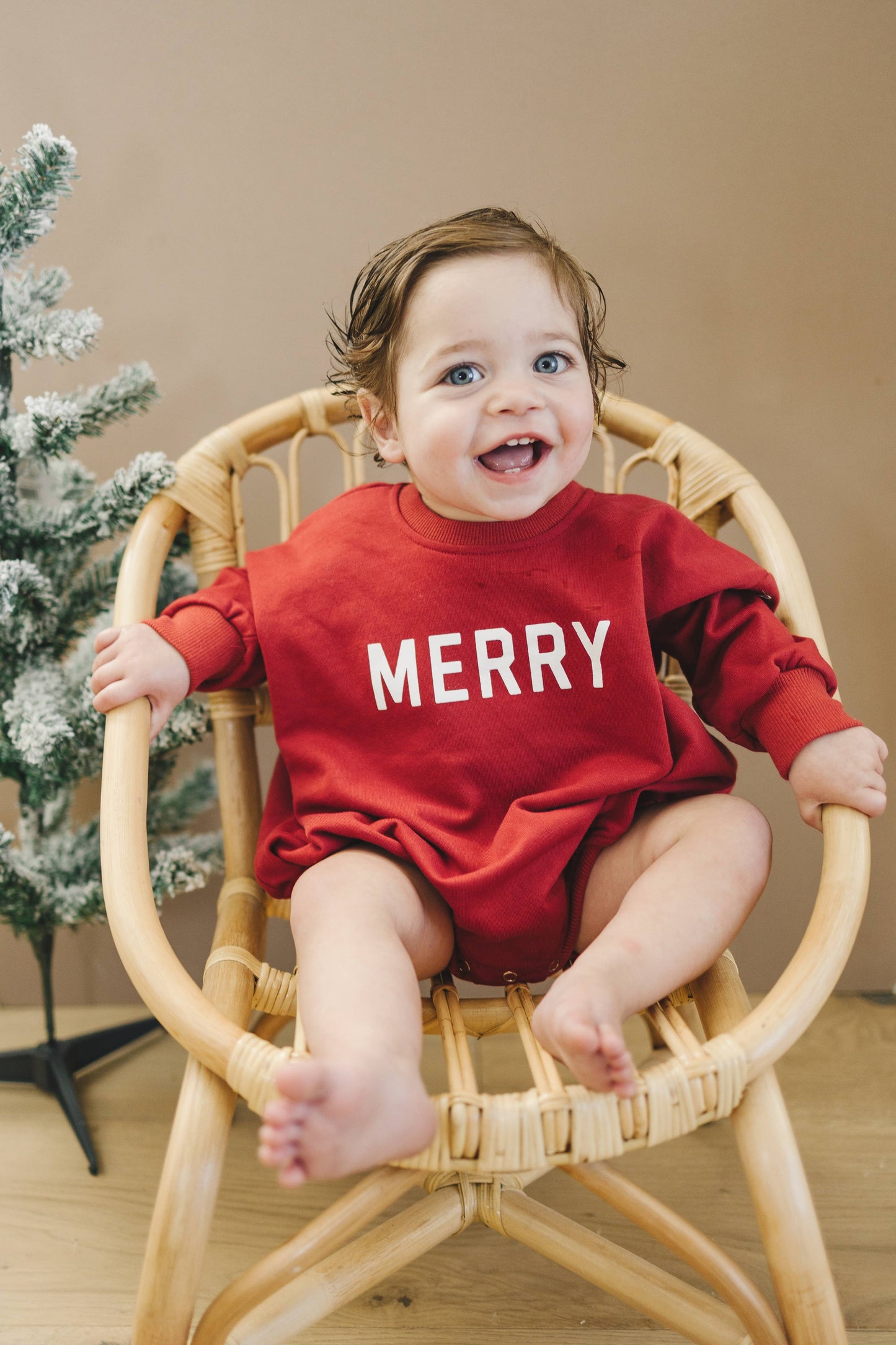 Merry Graphic Oversized Sweatshirt Romper: Newborn