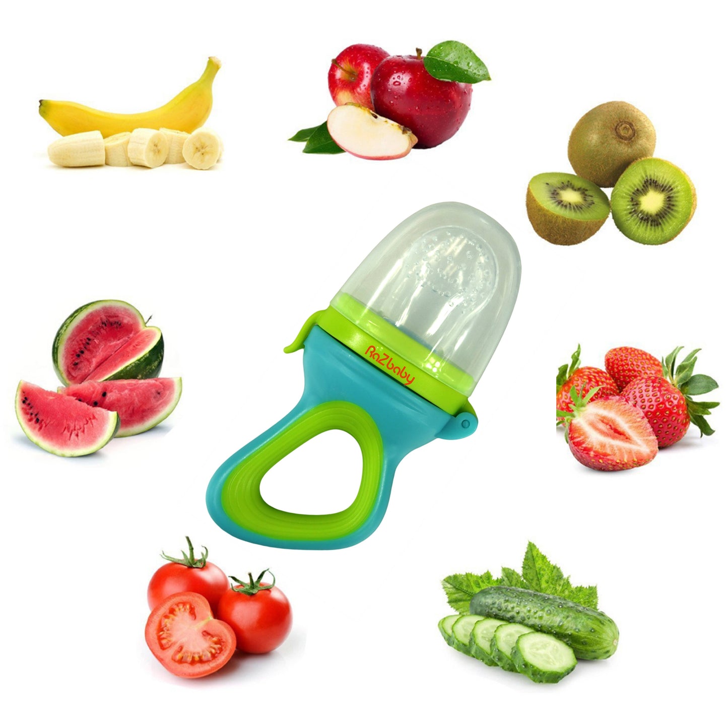 RaZbaby - RaZ Fruit Feeder & Teether - Green & Blue