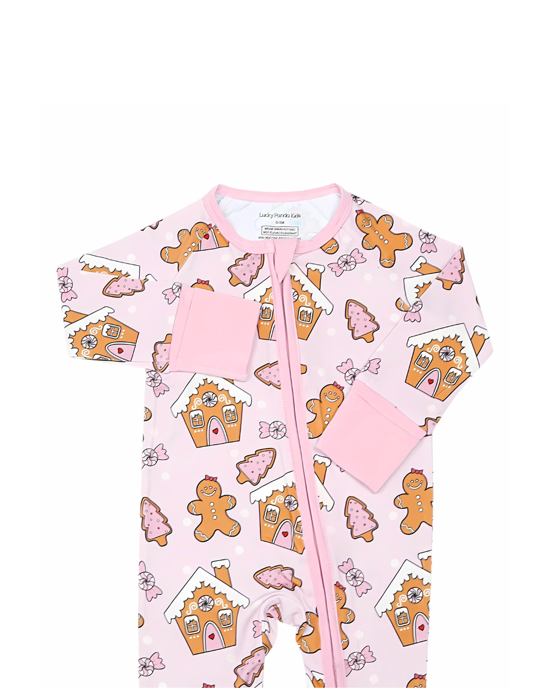 Lucky Panda Kids - Bamboo Christmas Baby Zip Romper | Gingerbread Cookies: 3-6M