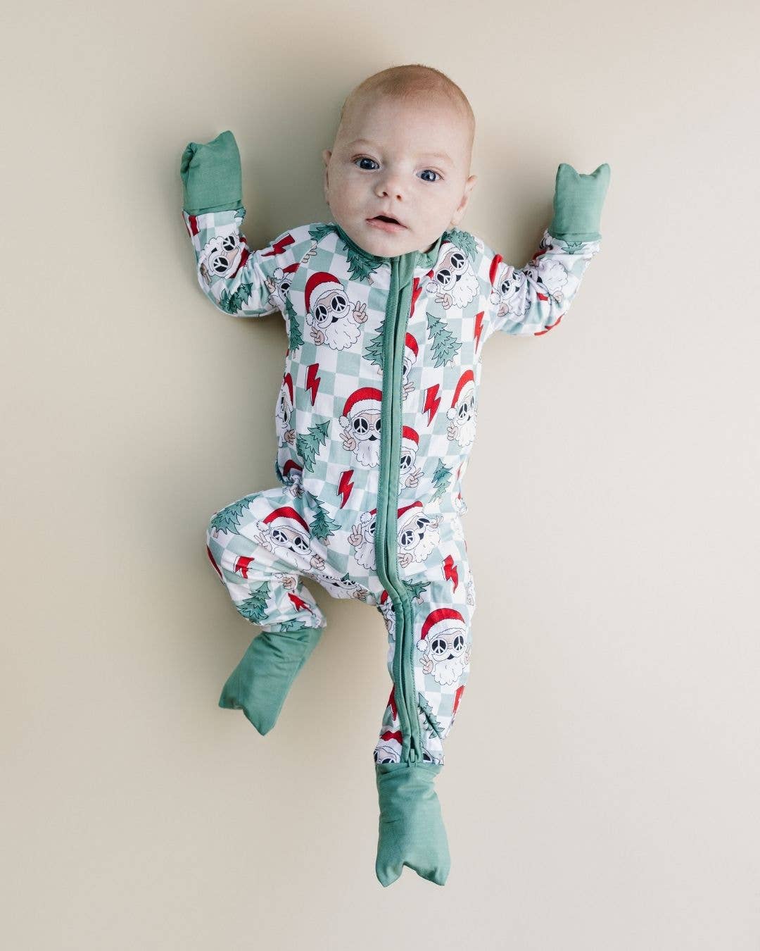 Lucky Panda Kids - Christmas Baby Bamboo Clothing Zip Romper | Checkered Santa: 3-6M