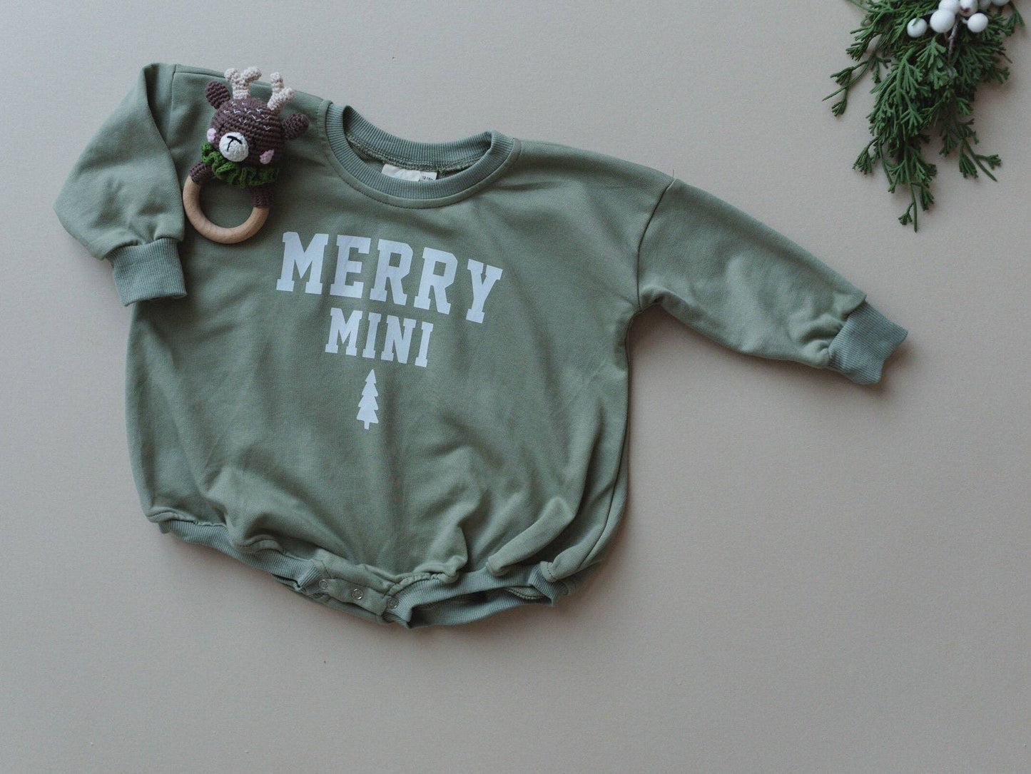 Merry Mini Oversized Sweatshirt Romper: 3-6 months / Dark Sage
