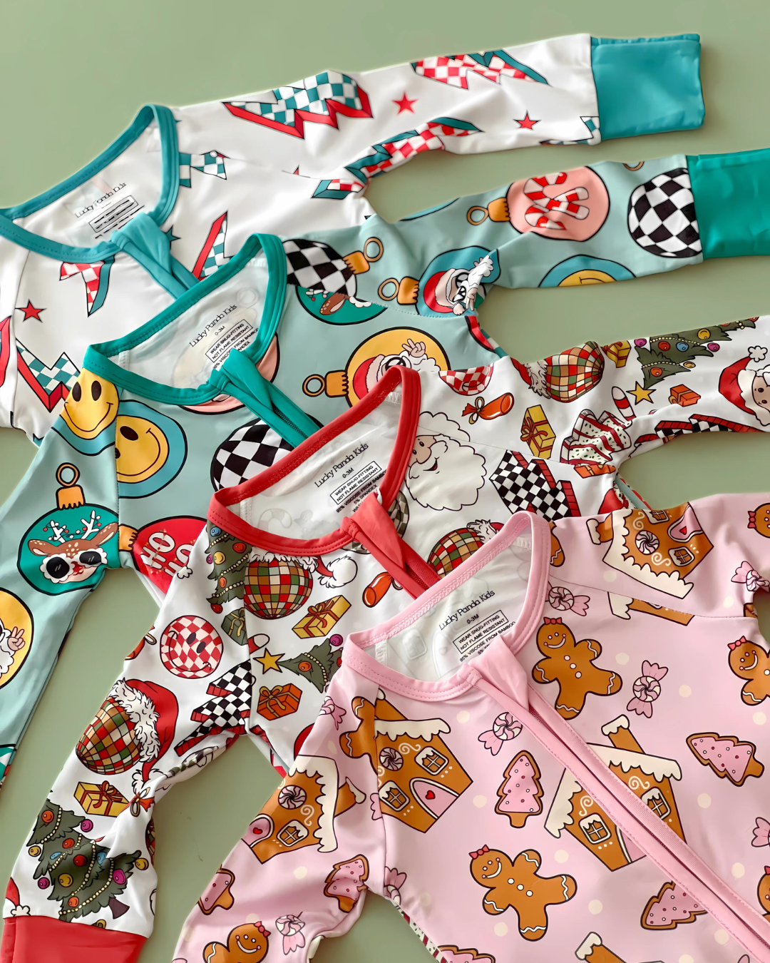 Lucky Panda Kids - Bamboo Christmas Baby Zip Romper | Gingerbread Cookies: 3-6M