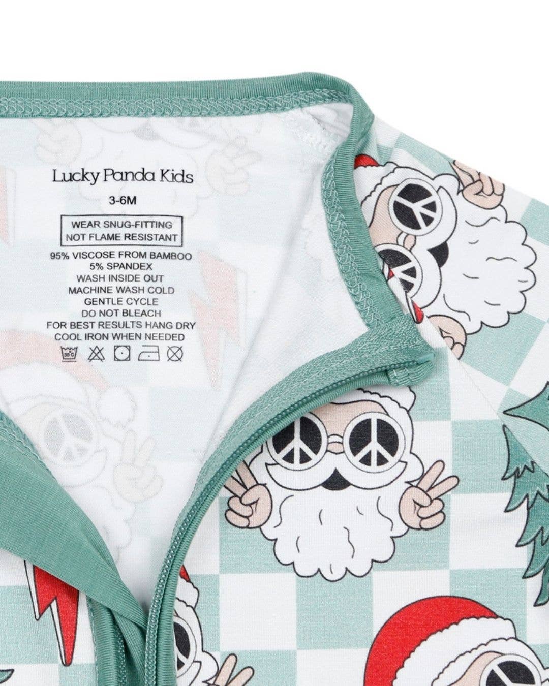 Lucky Panda Kids - Christmas Baby Bamboo Clothing Zip Romper | Checkered Santa: 3-6M