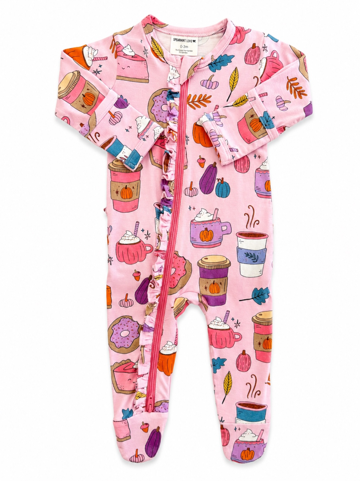 SpearmintLOVE - 2-Way Ruffle Zip Footie, Pumpkin Spice Latte Pink: 0 - 3 mo.