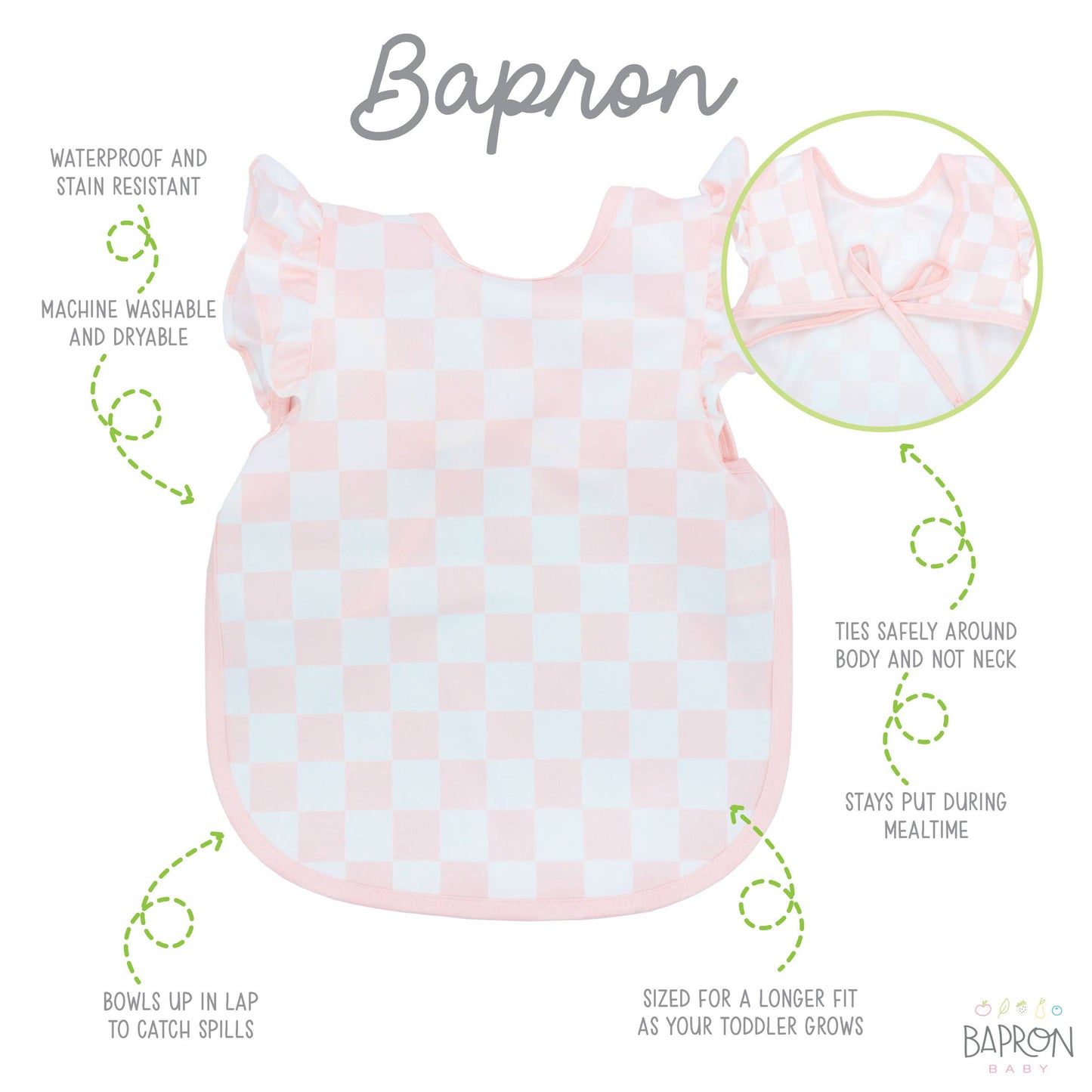 BapronBaby - Pretty Pink Checkerboard Flutter Bapron: Toddler (6m-3T)
