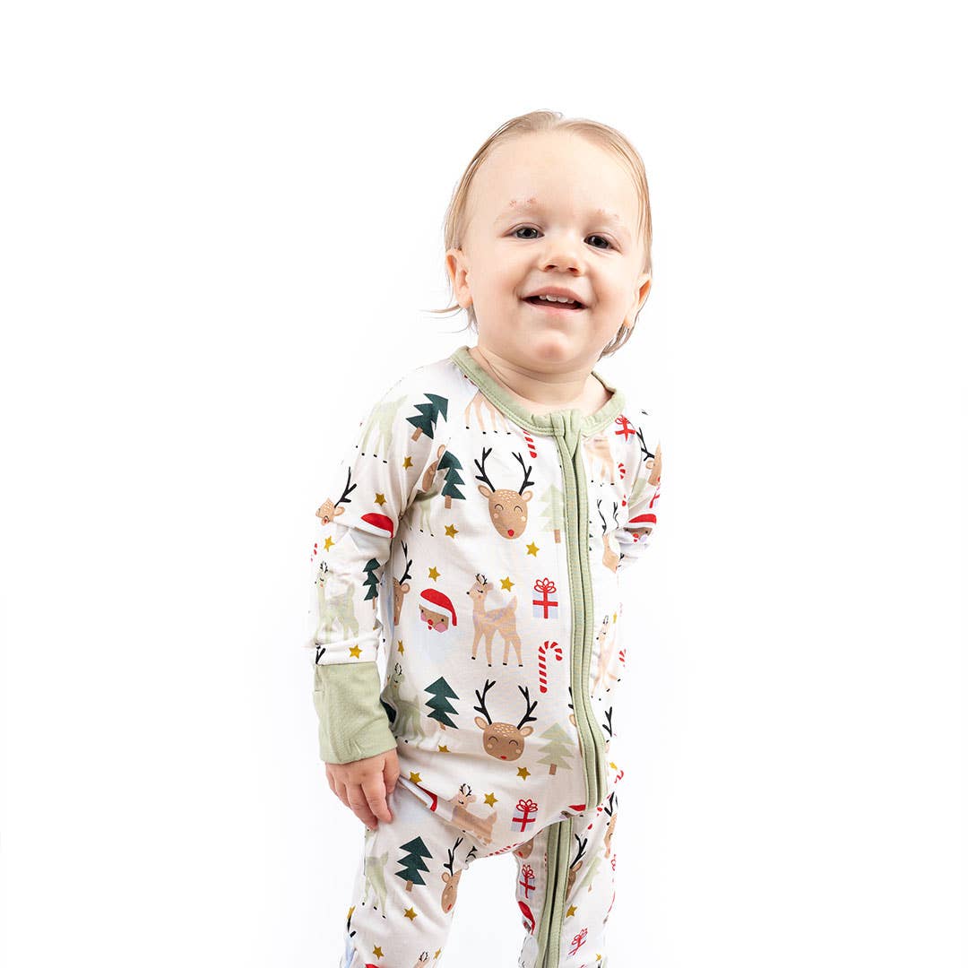Santa and Friends Bamboo Baby Convertible Footie Pajama
