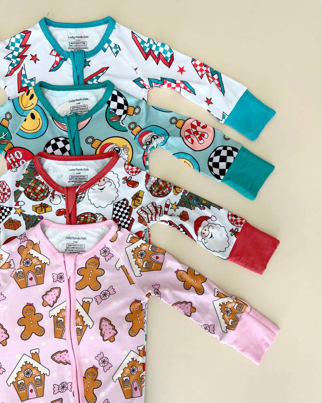 Lucky Panda Kids - Bamboo Christmas Baby Zip Romper | Gingerbread Cookies: 3-6M