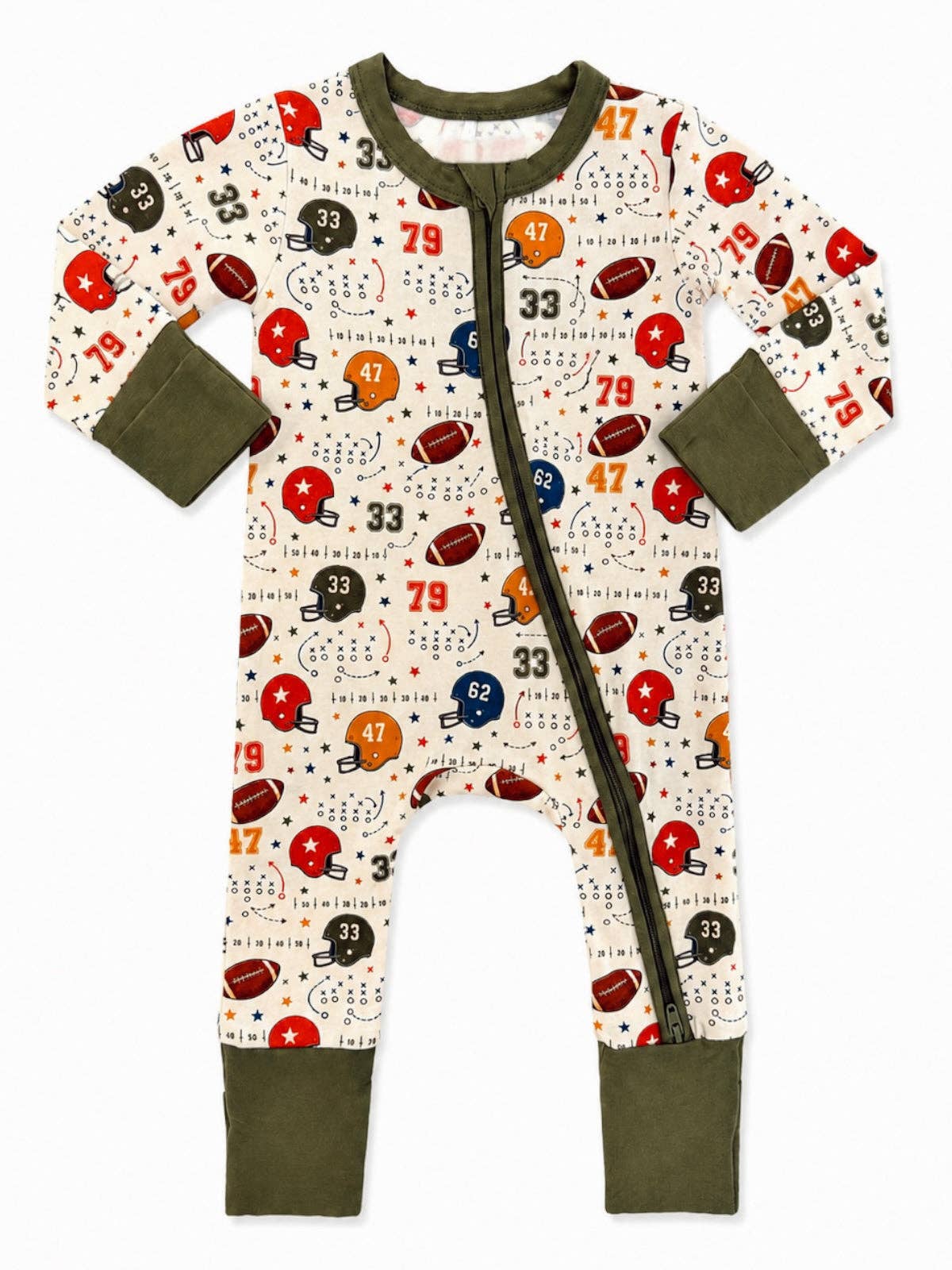 SpearmintLOVE - 2-Way Zip Romper, Vintage Football Playbook: 0 - 3 mo.