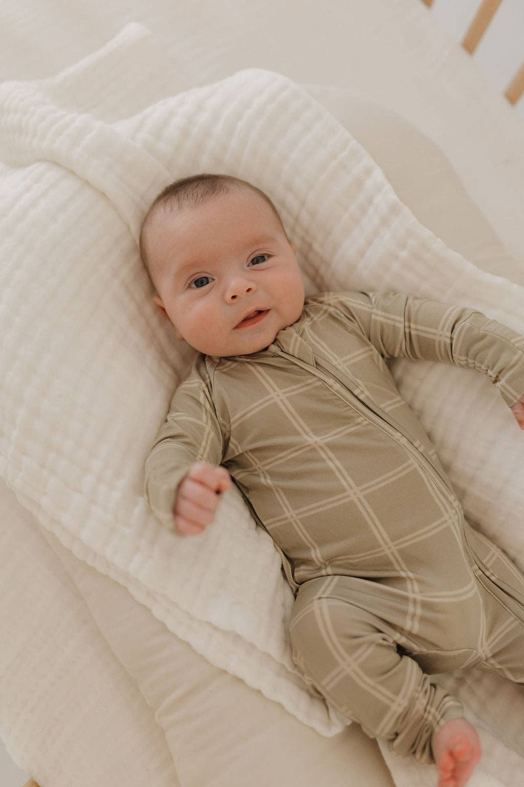 Forever French Baby - Bamboo Zip Pajamas | Linen Grid: 3-6 Months