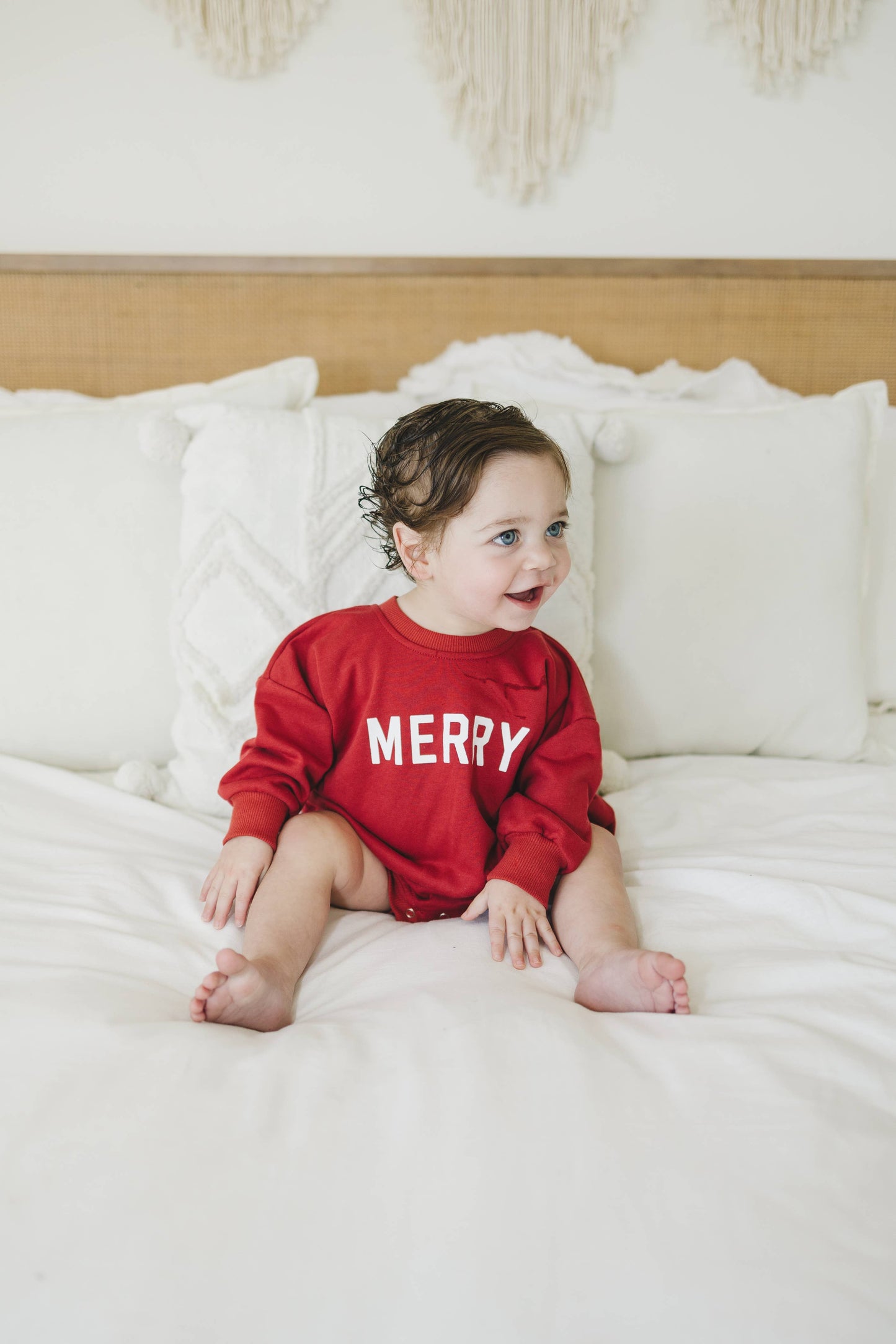 Merry Graphic Oversized Sweatshirt Romper: Newborn