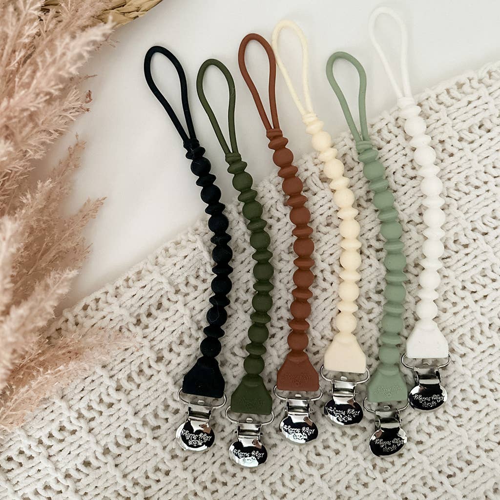 Itzy Ritzy - Sweetie Strap™ Silicone One-Piece Pacifier Clips: White Beaded