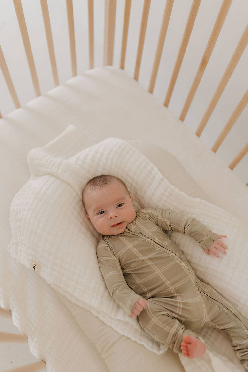 Forever French Baby - Bamboo Zip Pajamas | Linen Grid: 0-3 Months