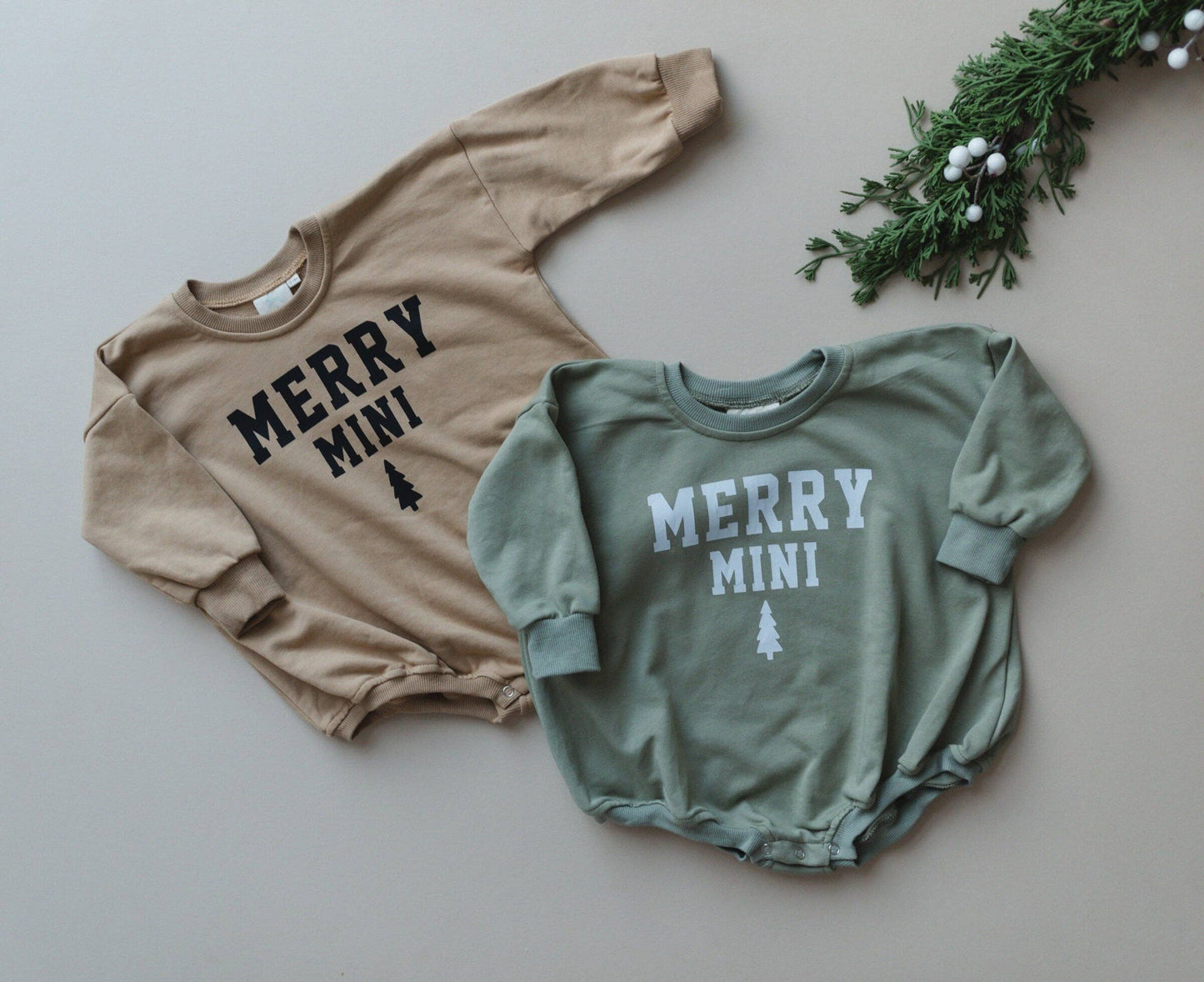 Merry Mini Oversized Sweatshirt Romper: 0-3 months / Dark Sage