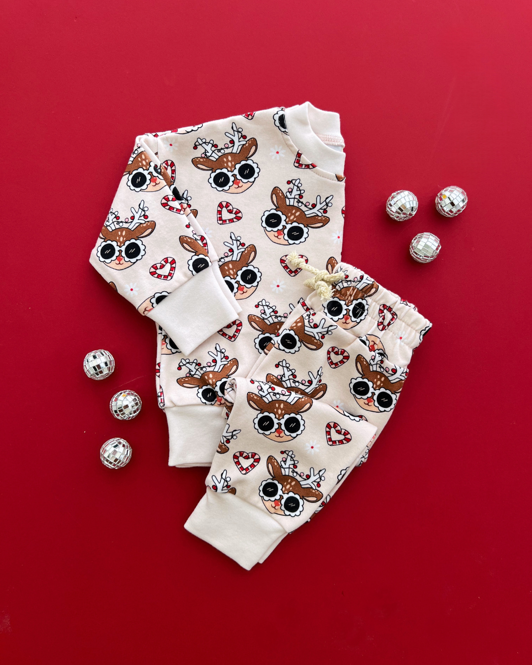 Lucky Panda Kids - Christmas Baby & Kids Clothing Jogger Set | Deer Holiday: 0-3M