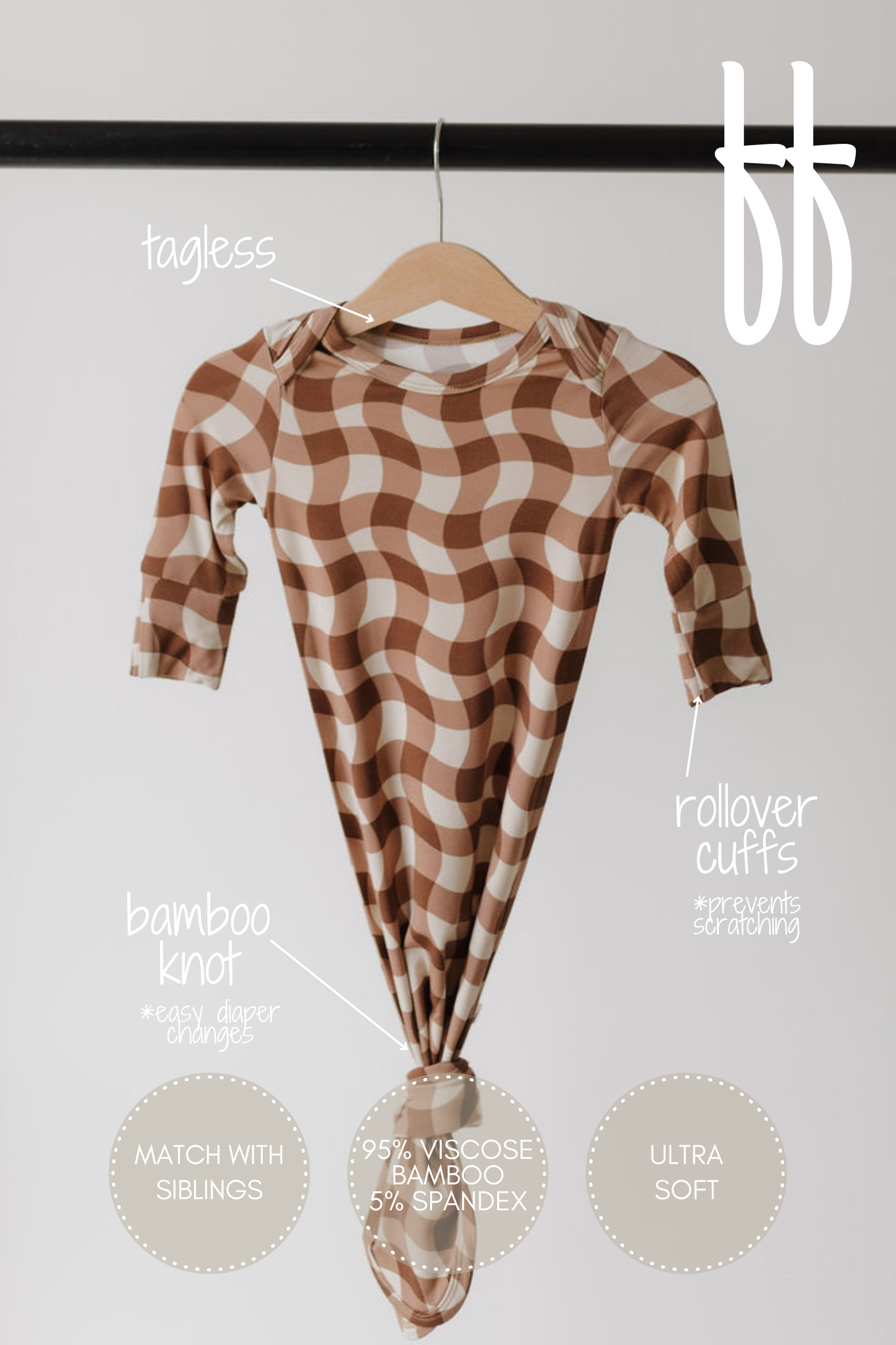 Forever French Baby - Bamboo Knotted Gown | Groovy Gingham