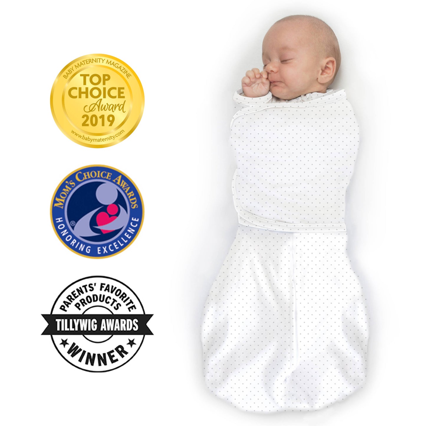 SwaddleDesigns - Omni Swaddle Sack with Wrap and Arms Up Sleeves, Polka Dots
