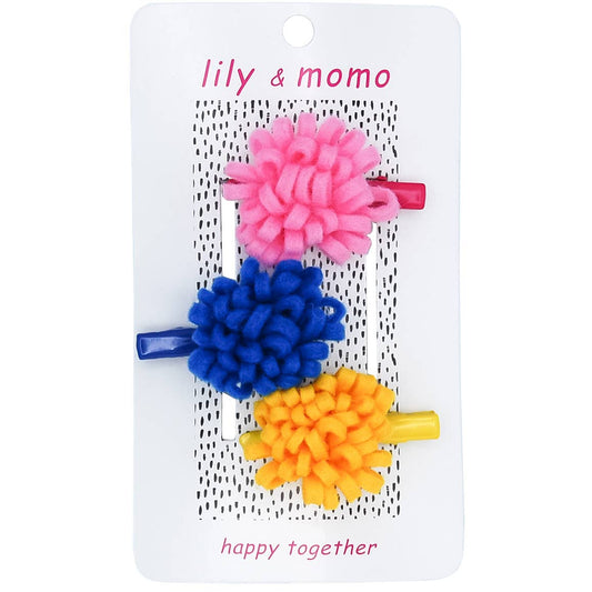 Lily and Momo - Carnival Pom Pom Hair Clip Trio- Assorted