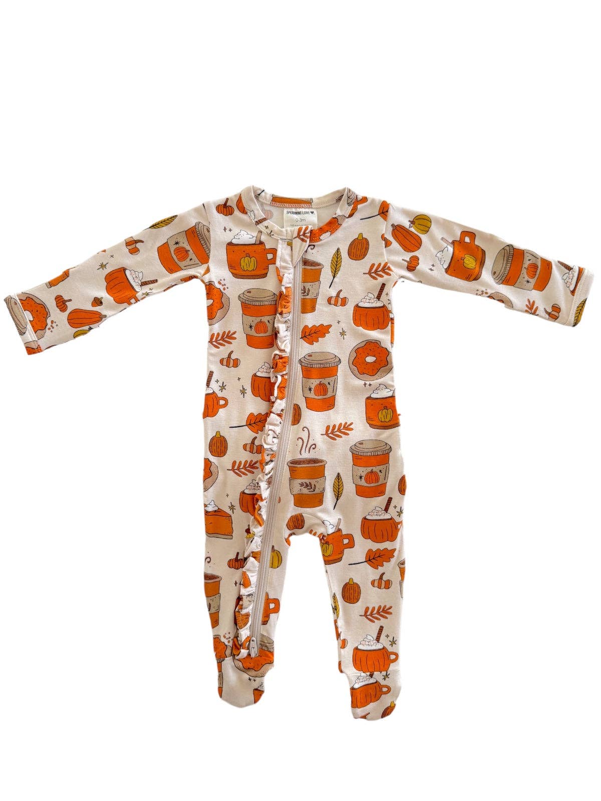 SpearmintLOVE - 2-Way Ruffle Zip Footie, Pumpkin Spice Latte: 3 - 6 mo.