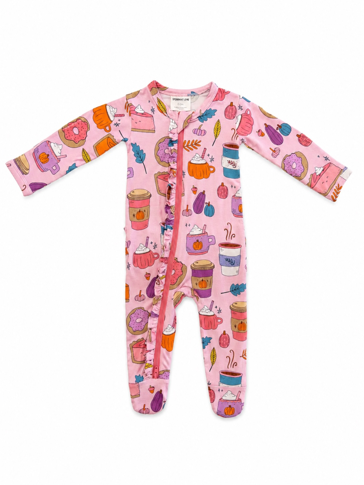 SpearmintLOVE - 2-Way Ruffle Zip Footie, Pumpkin Spice Latte Pink: Newborn