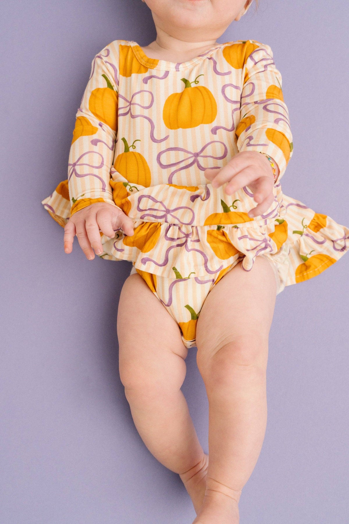 Little One Shop - Pumpkin & Bows Long Sleeve Bodysuit Bamboo Dress