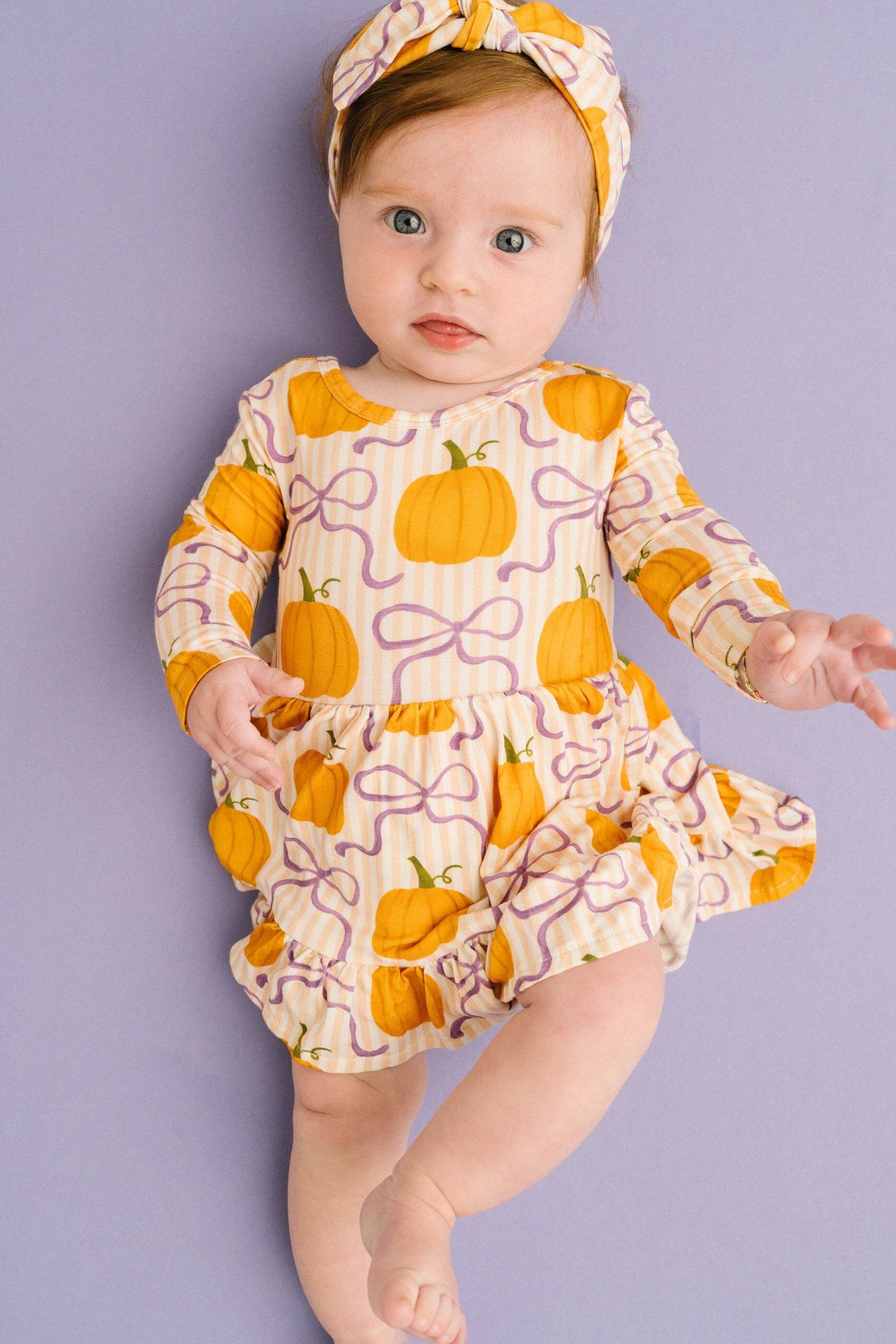 Little One Shop - Pumpkin & Bows Long Sleeve Bodysuit Bamboo Dress