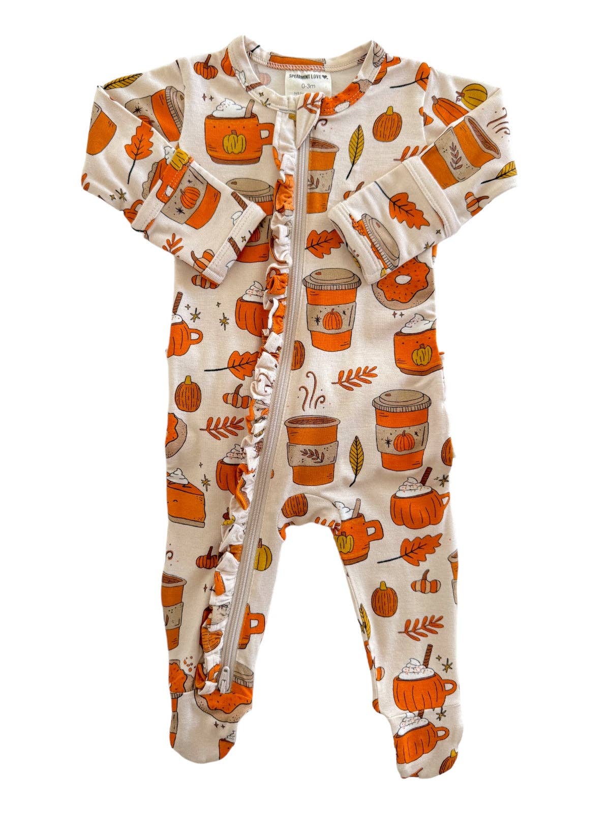 SpearmintLOVE - 2-Way Ruffle Zip Footie, Pumpkin Spice Latte: Newborn