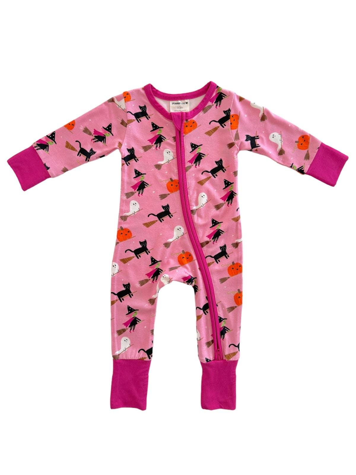 SpearmintLOVE - 2-Way Convertible Zip Romper, Broomstick Friends Pink: 3 - 6 mo.