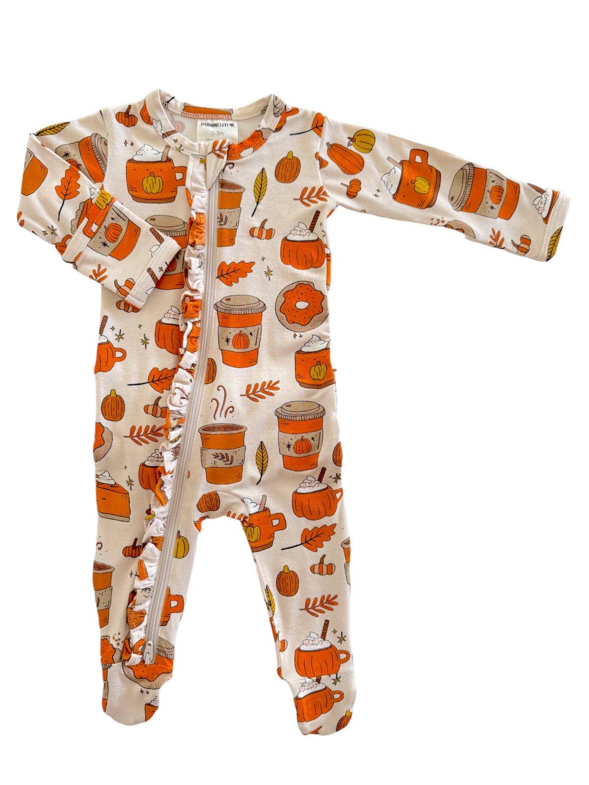 SpearmintLOVE - 2-Way Ruffle Zip Footie, Pumpkin Spice Latte: 3 - 6 mo.