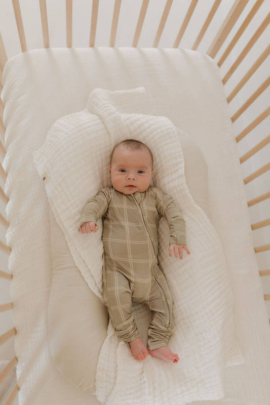 Forever French Baby - Bamboo Zip Pajamas | Linen Grid: 0-3 Months