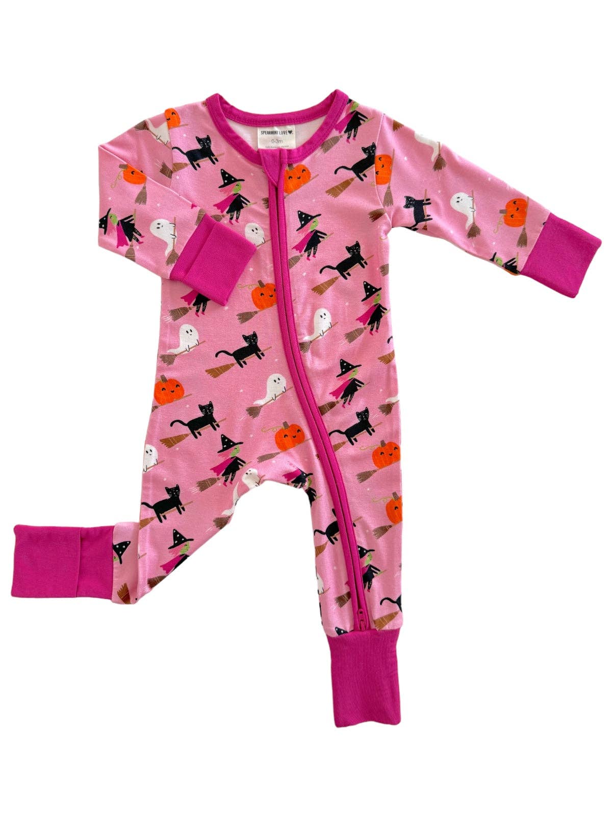 SpearmintLOVE - 2-Way Convertible Zip Romper, Broomstick Friends Pink: 3 - 6 mo.