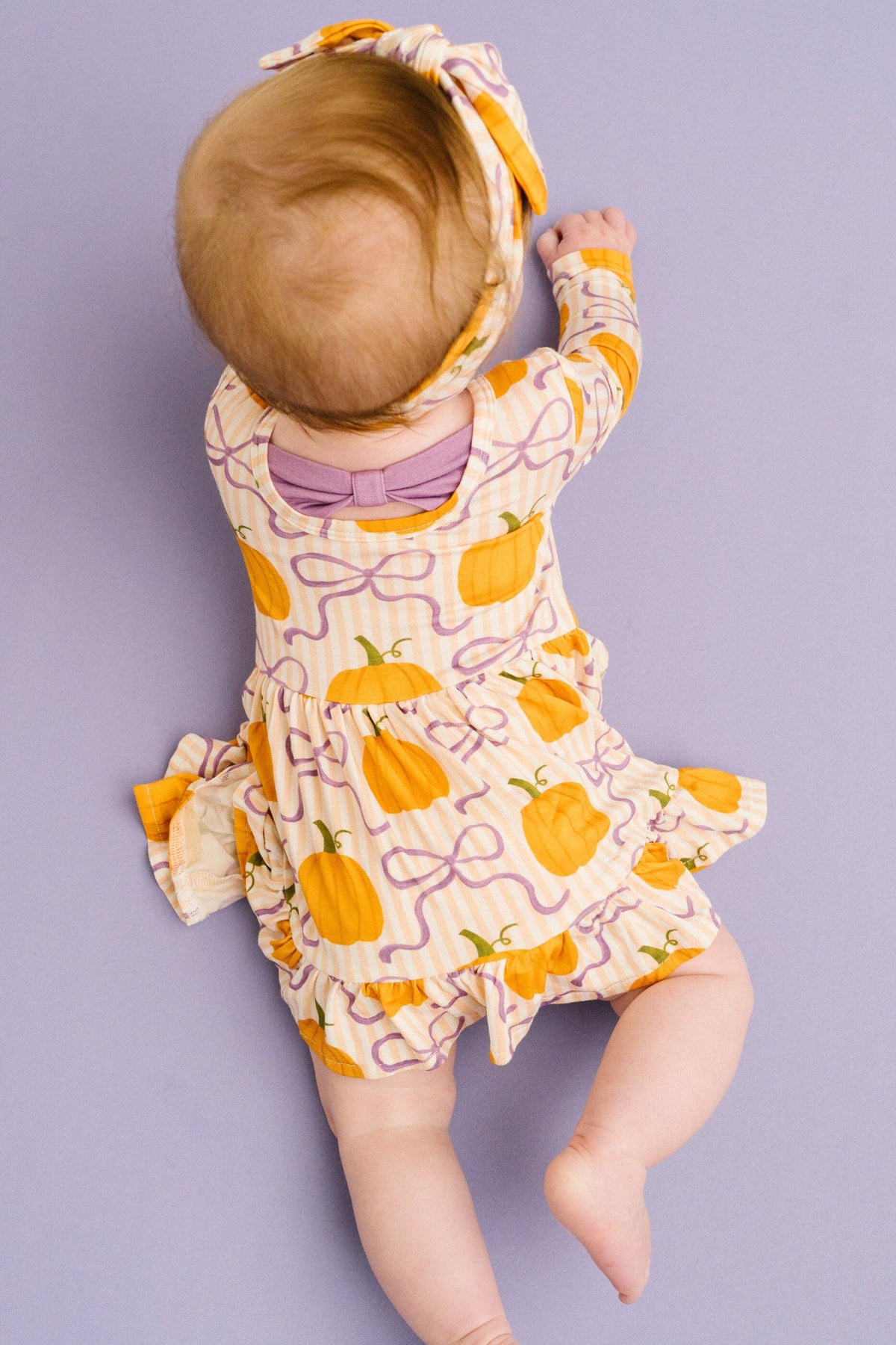 Little One Shop - Pumpkin & Bows Long Sleeve Bodysuit Bamboo Dress