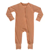 In My Jammers Peach Fuzz Ribbed Zipper Romper