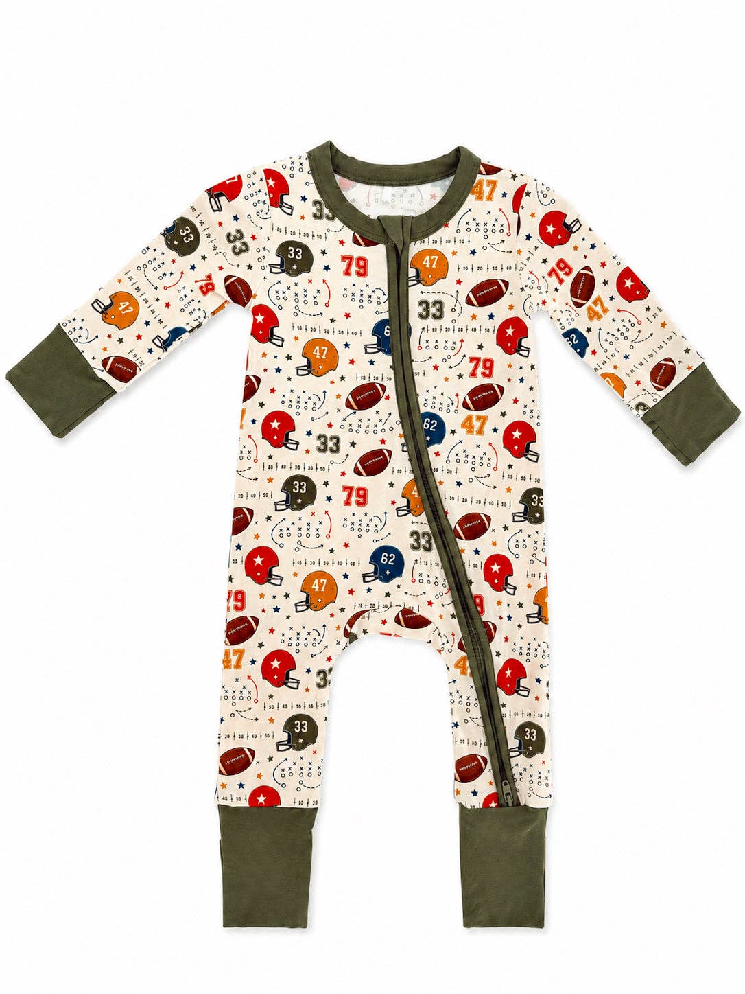 SpearmintLOVE - 2-Way Zip Romper, Vintage Football Playbook: 3 - 6 mo.
