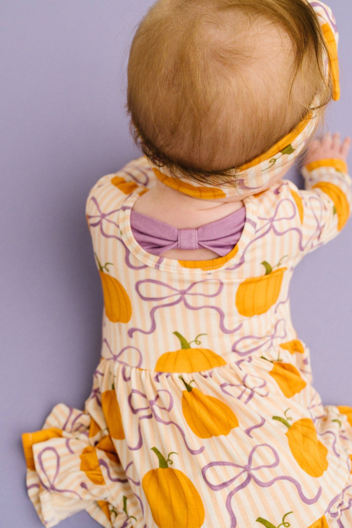 Little One Shop - Pumpkin & Bows Long Sleeve Bodysuit Bamboo Dress