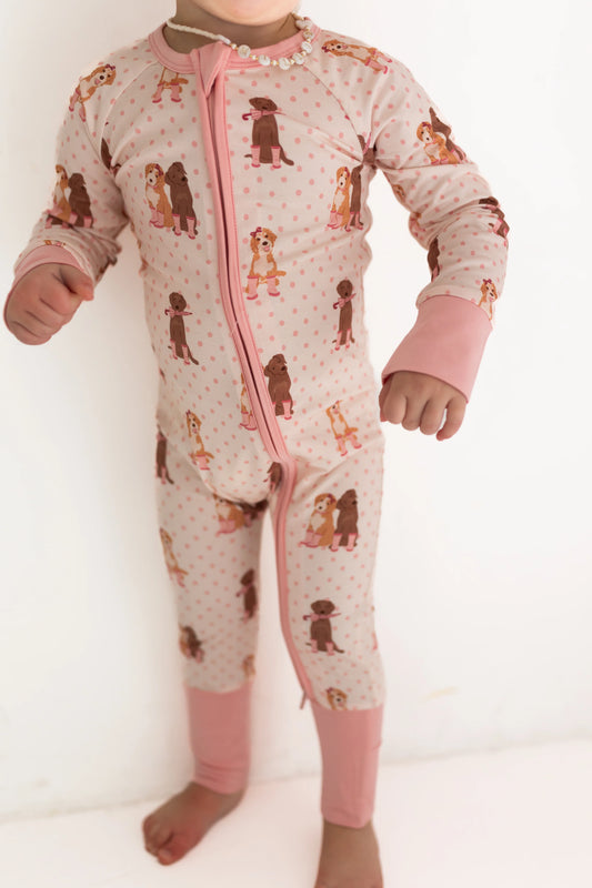 In My Jammers Pink Pup Friends Zipper Romper