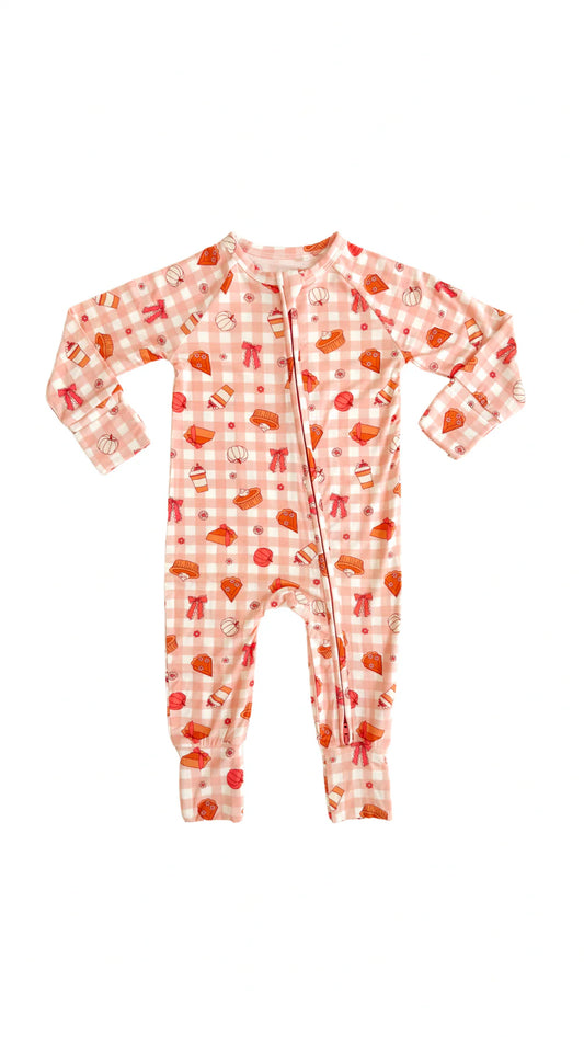 In My Jammers Pink Gingham Pumpkin Pie Zipper Romper