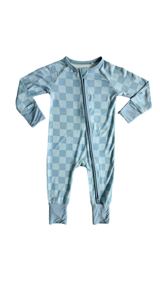 In My Jammers x Karrie Locher Blue Checkered Zipper Romper