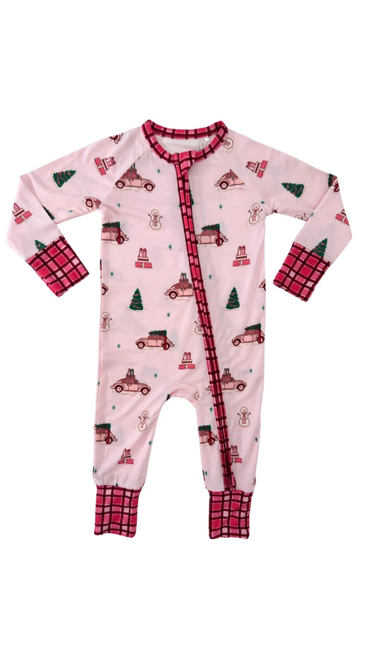 In My Jammers Pink Holly Jolly Romper
