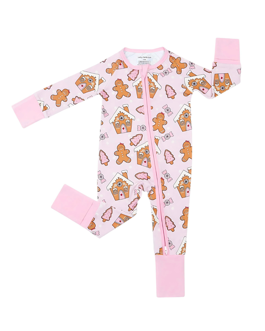 Lucky Panda Kids - Bamboo Christmas Baby Zip Romper | Gingerbread Cookies: 3-6M