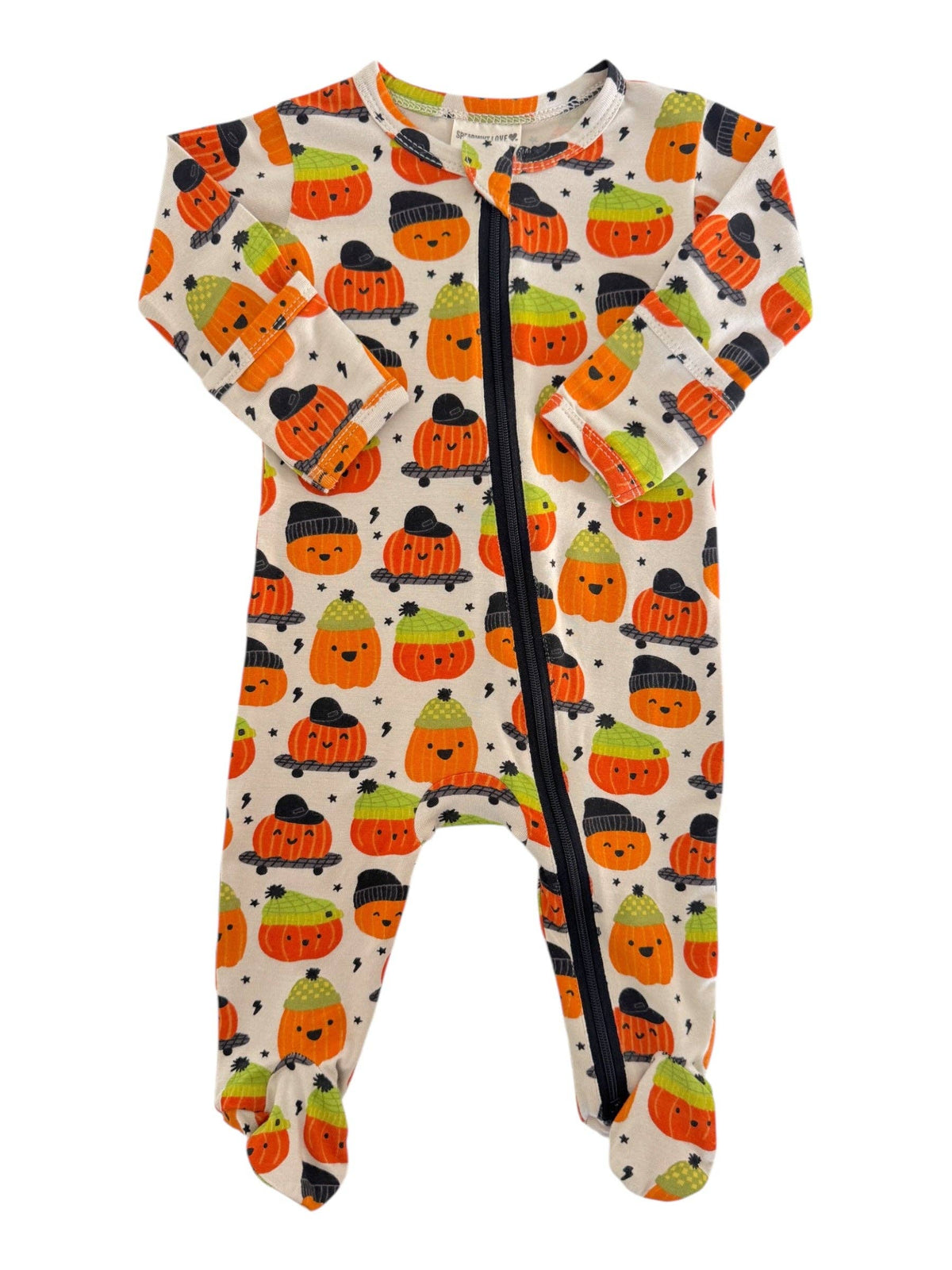 SpearmintLOVE - 2-Way Zip Footie, Pumpkin Buds: Newborn