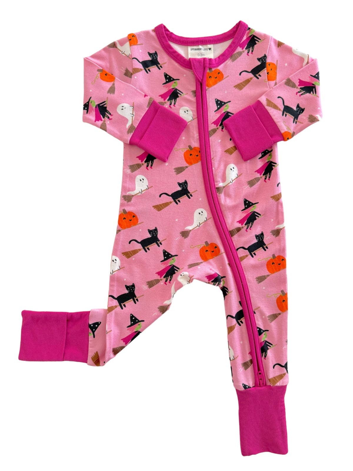 SpearmintLOVE - 2-Way Convertible Zip Romper, Broomstick Friends Pink: 6 - 12 mo.