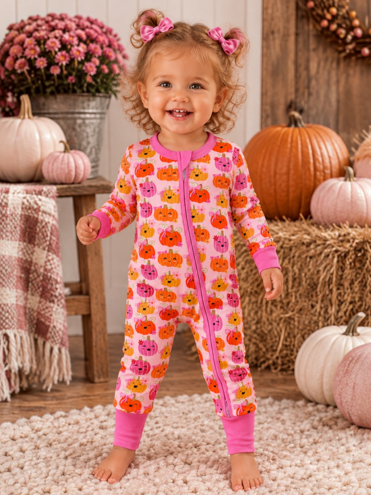 SpearmintLOVE - 2-Way Convertible Zip Romper, Pumpkin Girlies: 6 - 12 mo.