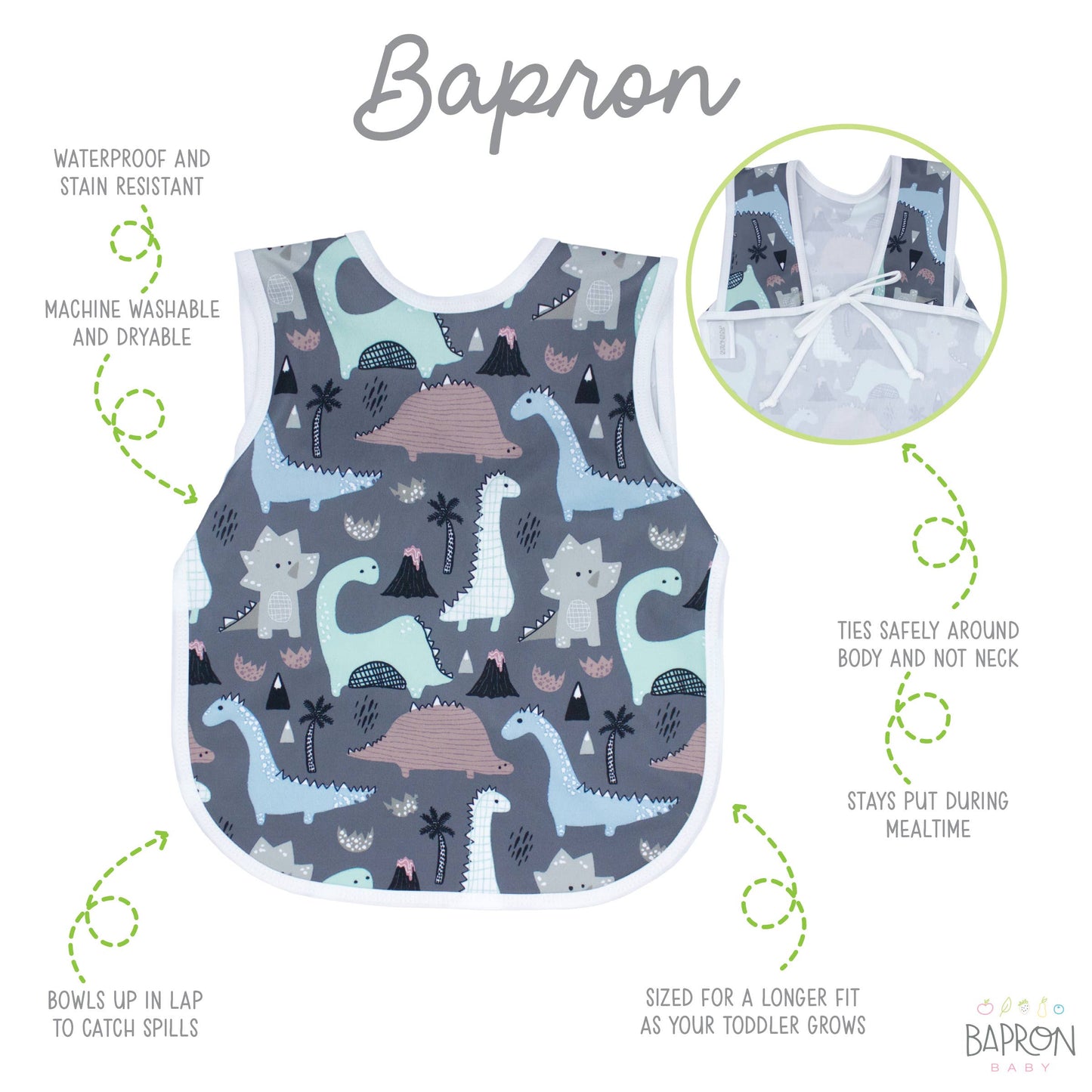 BapronBaby - Dinosaur Drawing Bapron: Toddler (6m-3T)