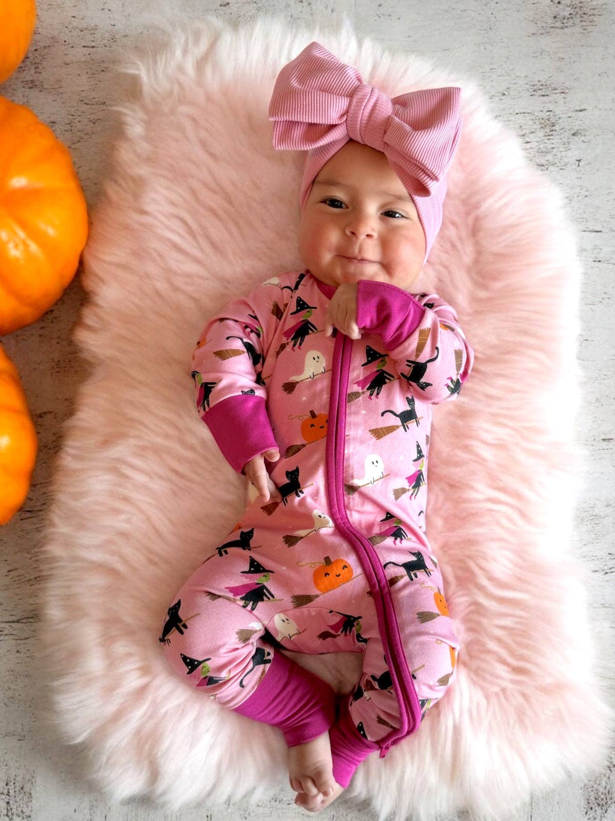 SpearmintLOVE - 2-Way Convertible Zip Romper, Broomstick Friends Pink: 3 - 6 mo.