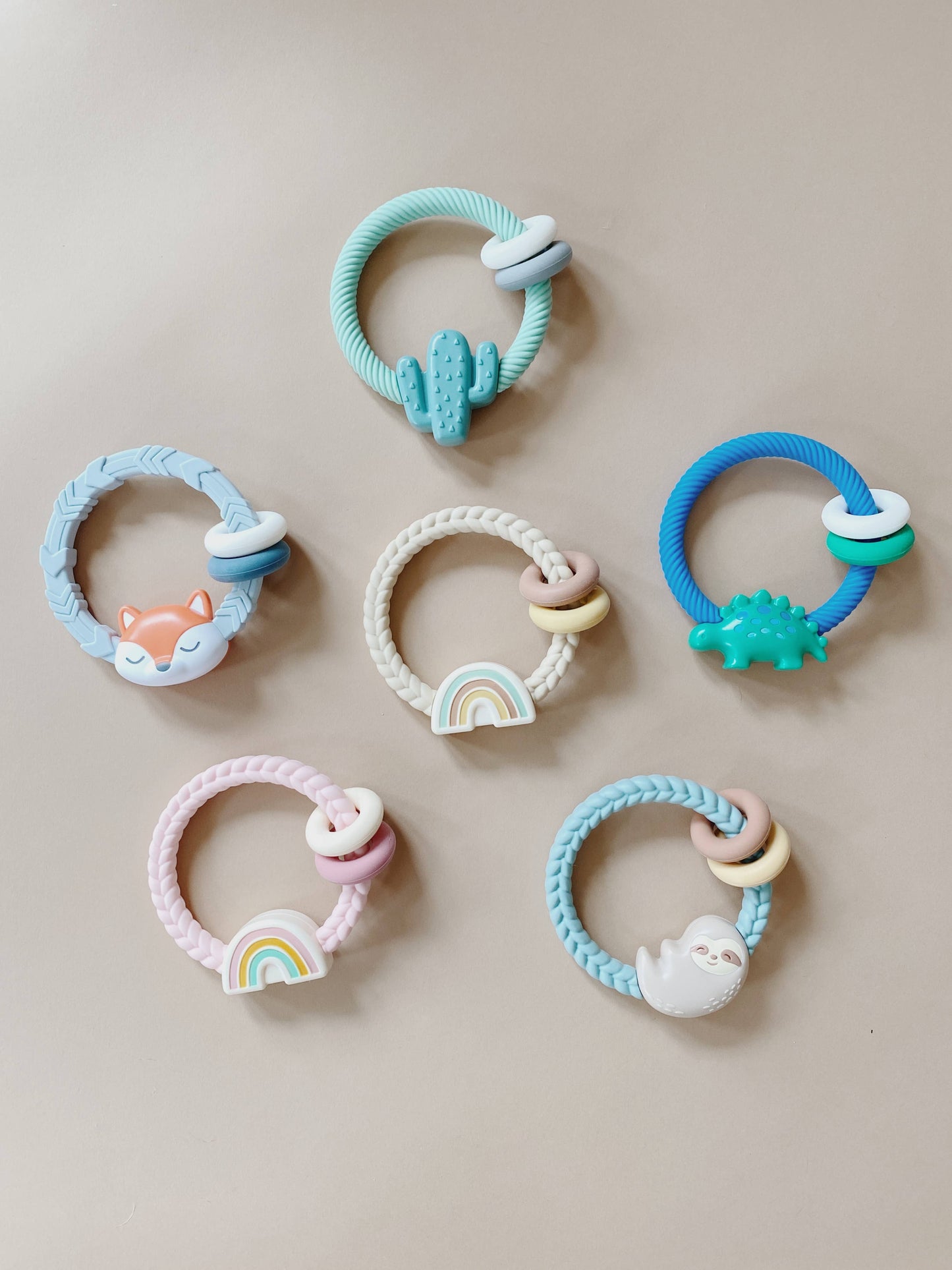 Ritzy Rattle™ Silicone Teether Rattles: Neutral Rainbow