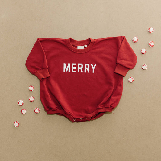 Merry Graphic Oversized Sweatshirt Romper: 0-3 months